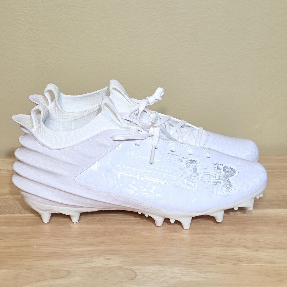 Under Armour Blur Smoke Suede 2.0 MC Mens 8.5 White Football Cleats 3027978-101